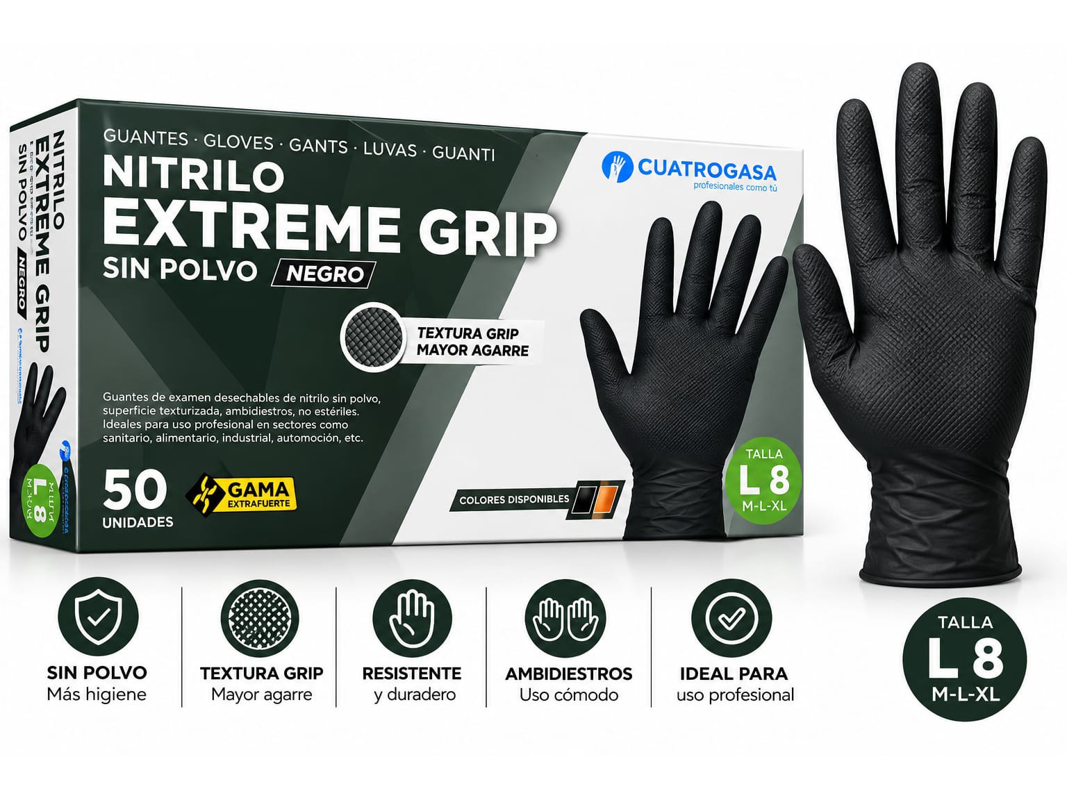 Luvas de Nitrilo Extreme Grip Pretas